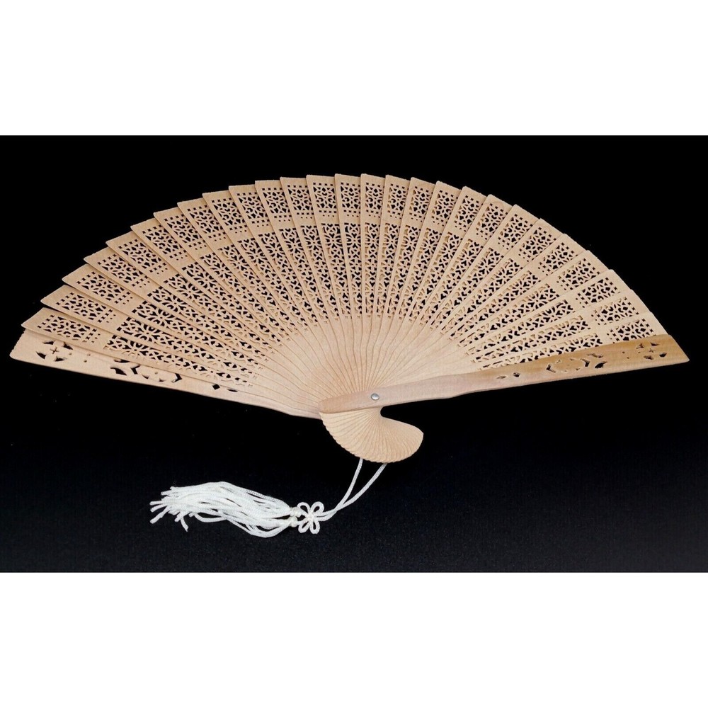 Openwork Folding Fan Sensu Possible Sandalwood Japanese Chinese Vintage With Box
